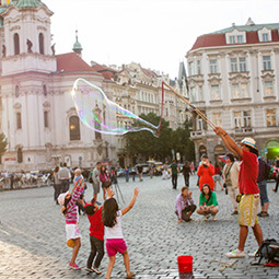 town bubble kids fun show walking town square city local travel real social UGC photography